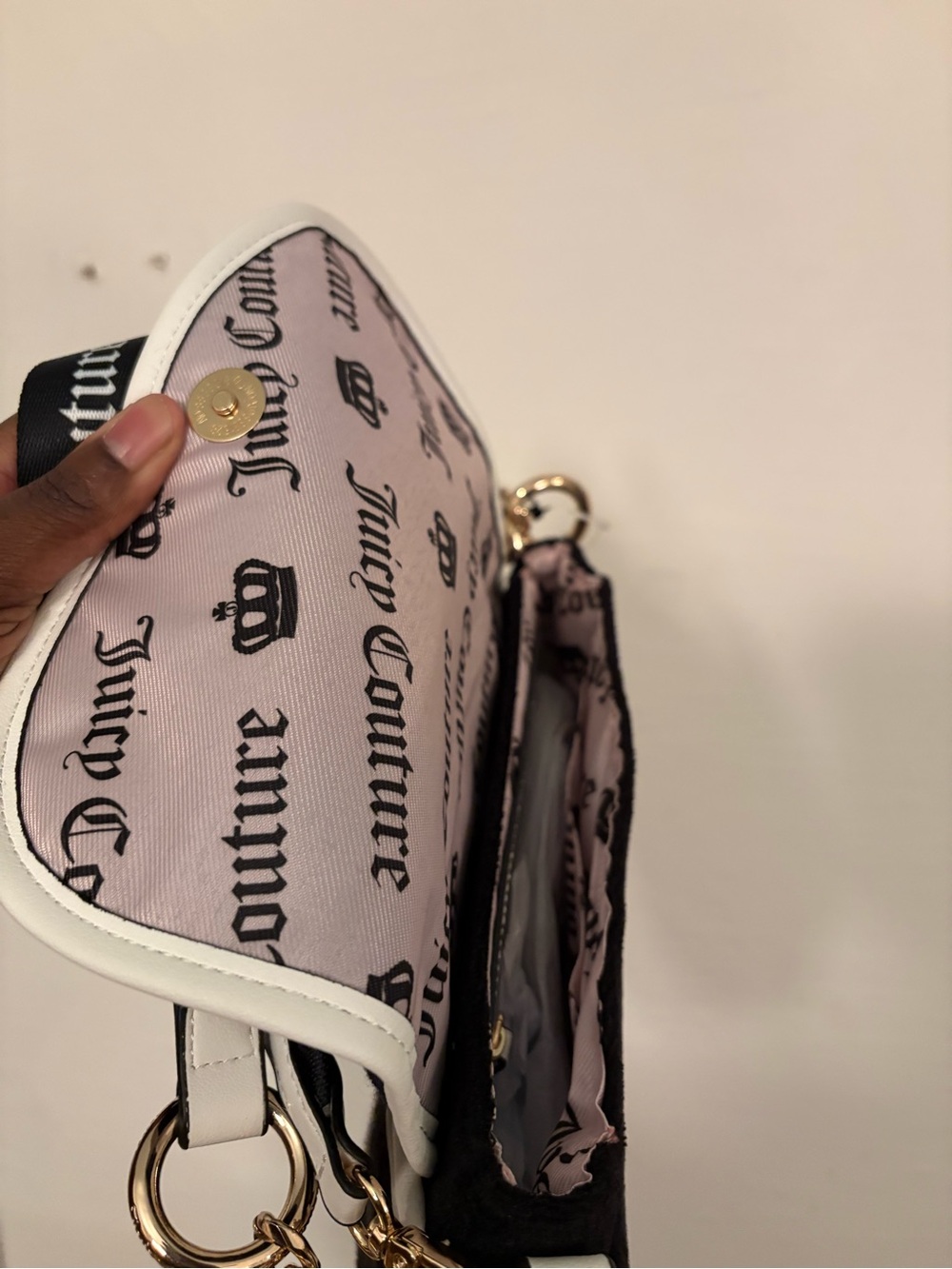 Juicy Couture Black & White Crossbody Bag with Red Strawberry Charm - Picture 4 of 5